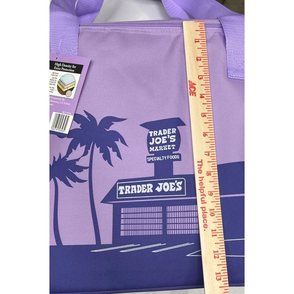 Trader Joe's Purple Insulated Tote Cooler Bag Reusable Grocery Shopping - Picture 10 of 11